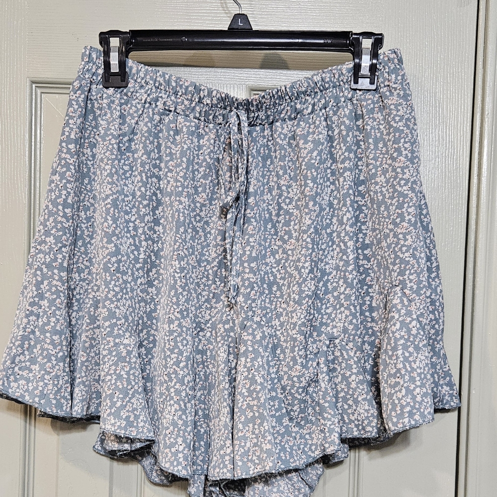 SHEIN Light Blue Floral High Waist Shorts